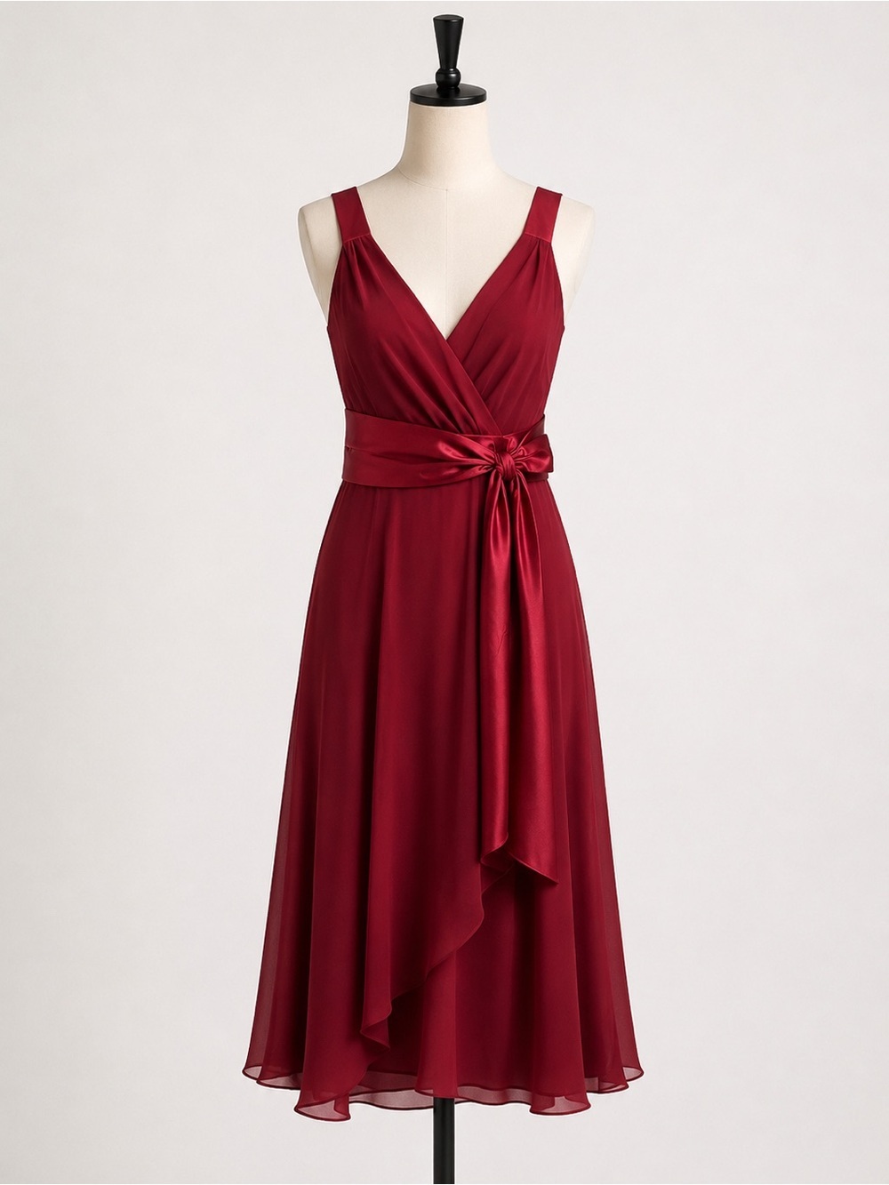 Jones Wear 12 Burgundy Sleeveless Faux Wrap Midi Dress  Formal Cocktail Dress